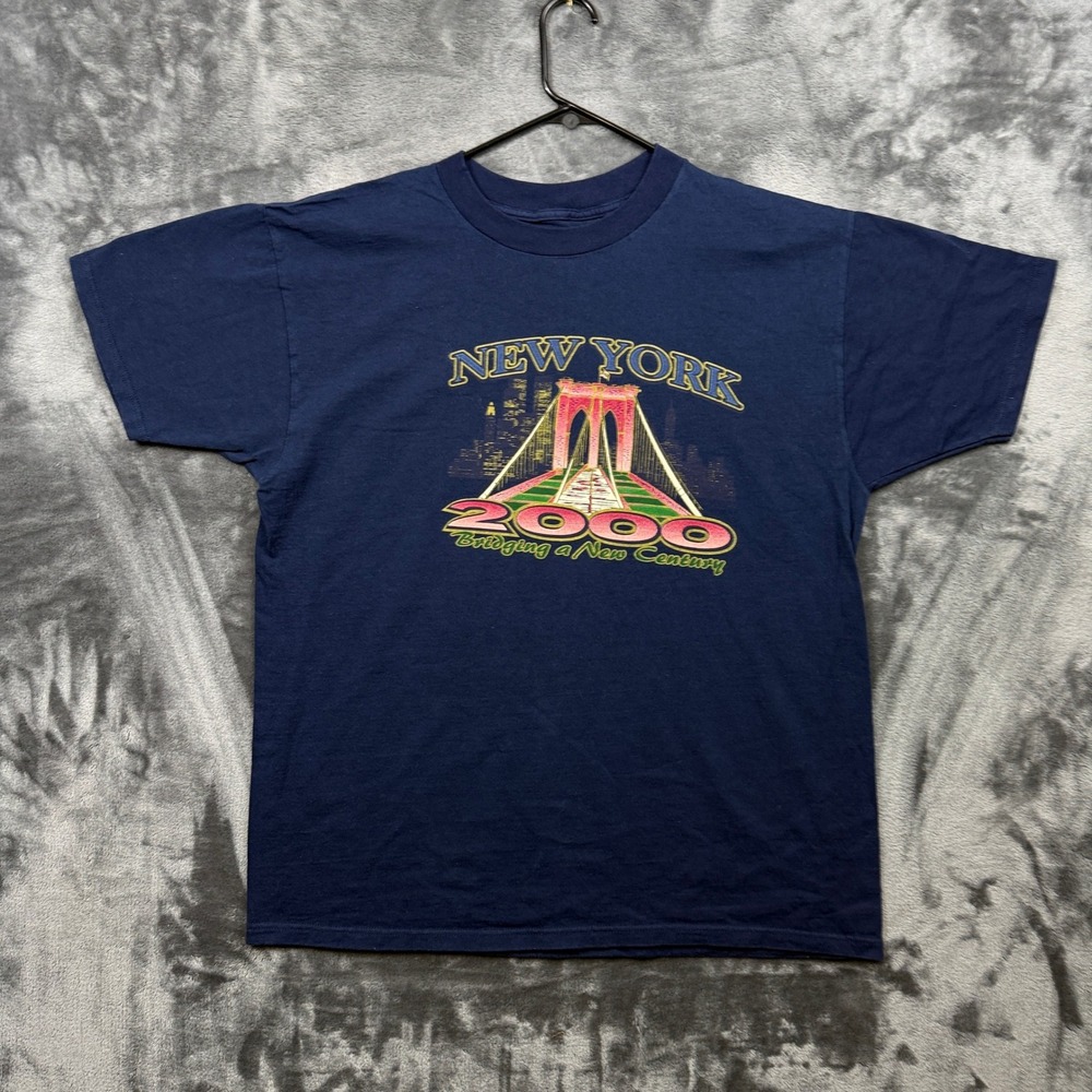 Unbranded T-Shirt Mens XL Blue New York 2000 Brooklyn Bridge Vintage Graphic Tee